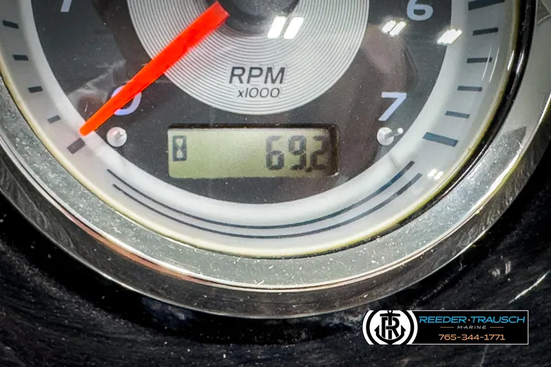 Slide: The Image of Close-up of Avalon 2285 LSZ CRB 2020 RPM gauge displaying 69.2 hours. - 31