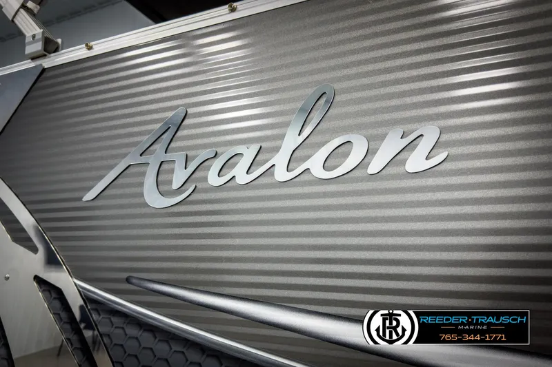 Slide: The Image of Avalon 2285 LSZ CRB 2020 boat with sleek metallic finish and branding. - 43