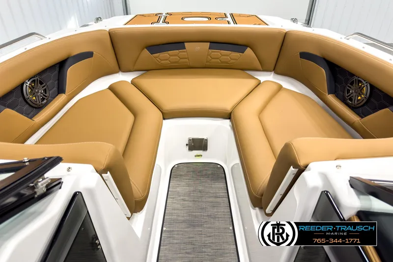 Slide: The Image of Luxurious interior of 2025 Four Winns HD3 boat with tan seating and modern design. - 16