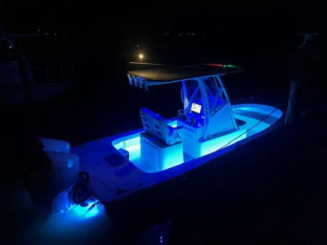 Slide: The Image of ZCB 2600 Freemason CC boat with blue LED lights at night, 2021 model. - 3