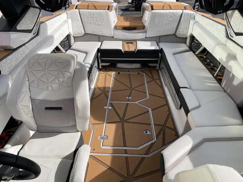 Slide: The Image of Luxurious interior of 2024 Nautique Super Air Nautique G25 Paragon boat. - 12