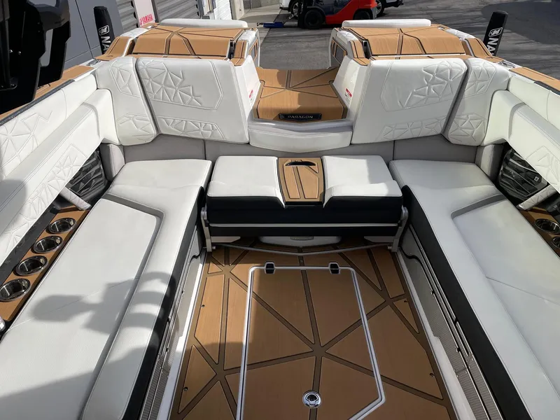 Slide: The Image of 2024 Nautique Super Air Nautique G25 Paragon interior with luxurious seating and modern design. - 8