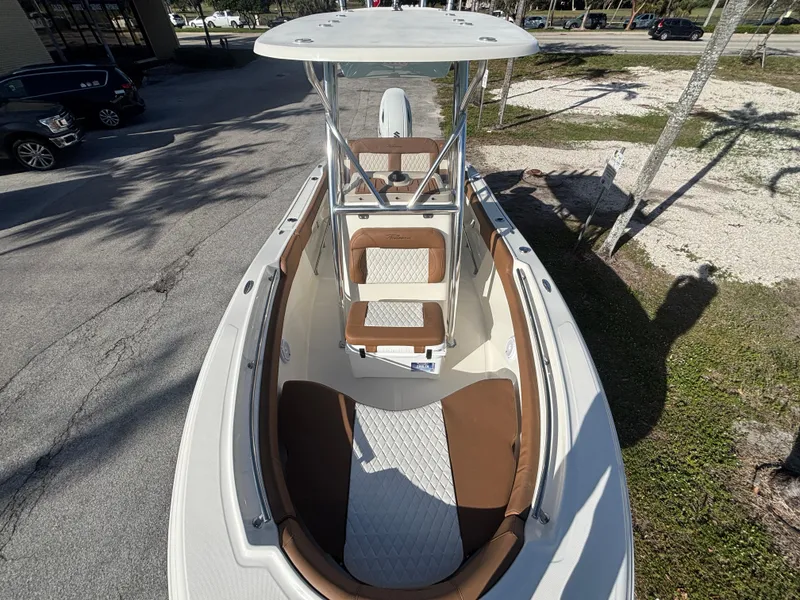 Slide: The Image of 2025 Pioneer 202 Sportfish boat, top view, featuring spacious seating and sleek design. - 12