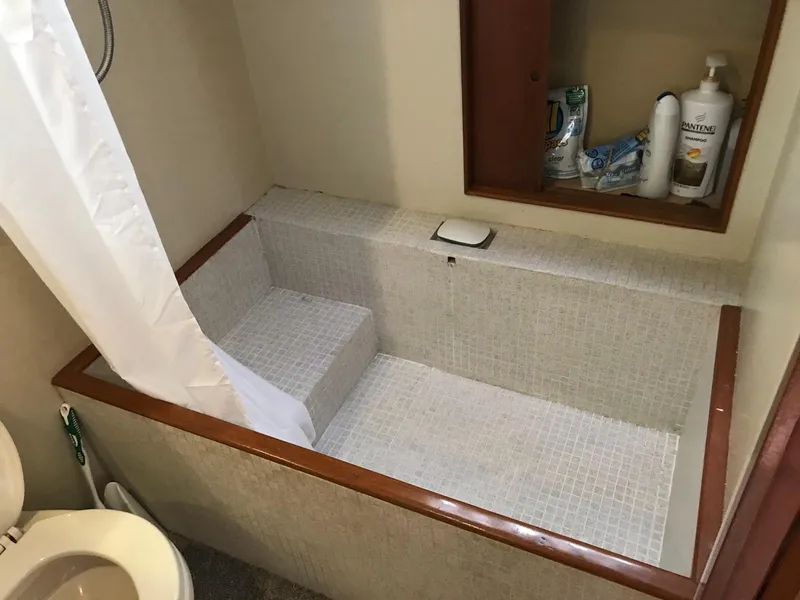 Slide: The Image of Bathroom interior of 1969 Grand Banks 42 Classic yacht with shower and storage. - 26