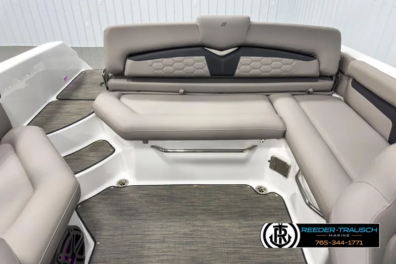 Slide: The Image of 2025 Four Winns HD3 boat interior with luxurious seating and modern design. - 19