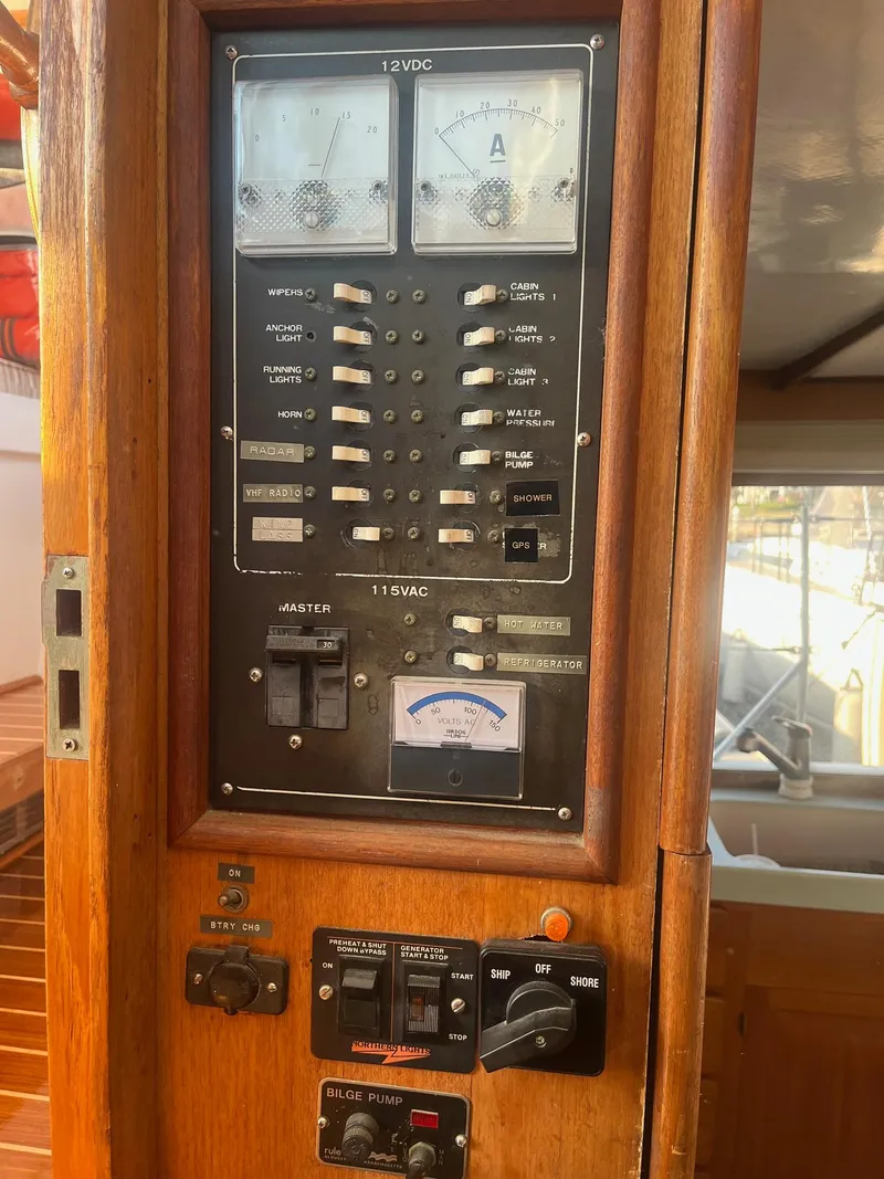 Slide: The Image of Electrical control panel on a 1985 Roughwater 41 Pilothouse boat. - 4