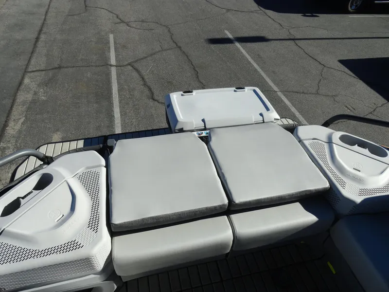 Slide: The Image of 2024 Sea-Doo Switch Sport 18 - 230 HP boat seating area with storage compartments. - 22