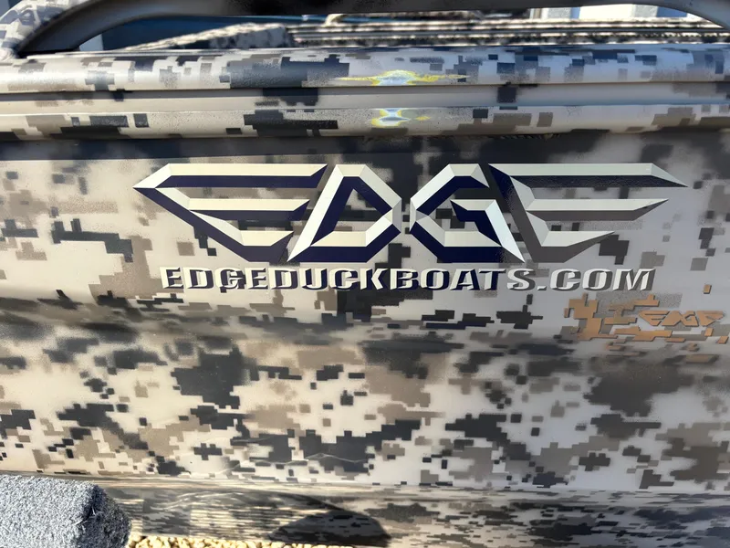 Slide: The Image of 2025 Edge Duck Boats 756DB with camouflage design and logo. - 28
