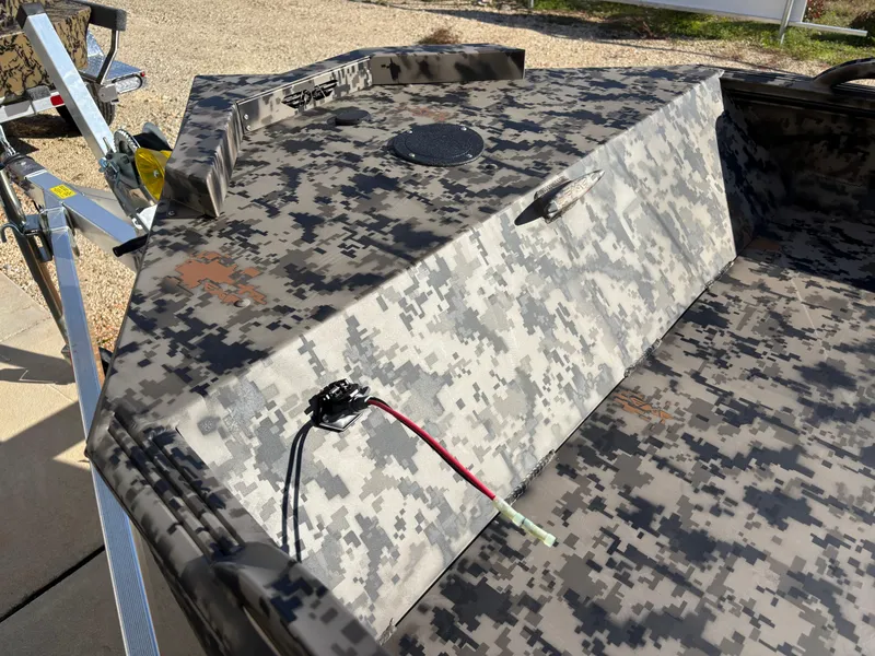 Slide: The Image of 2025 Edge Duck Boats 756DB with digital camouflage design, featuring wiring details. - 9