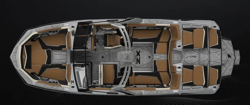Slide: The Image of 2025 Tigé 23ZX Ultre' boat interior, top view, featuring sleek design and spacious seating. - 3