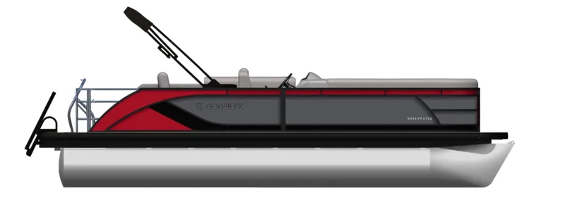 Slide: The Image of 2025 Godfrey SWEETWATER 2286 SFL pontoon boat, side view, red and gray design. - 36