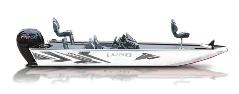 Slide: The Image of 2025 Lund 1975 Renegade SS fishing boat, sleek design, powerful engine, modern seating. - 5