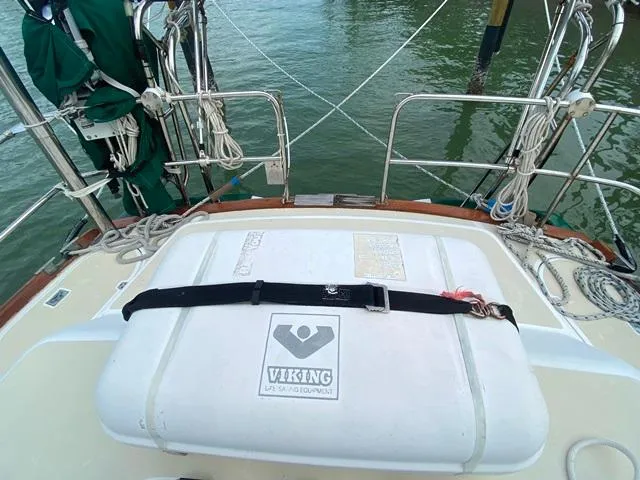 Slide: The Image of Sailboat deck with Viking life raft, Freedom 45 model, 1992. - 17
