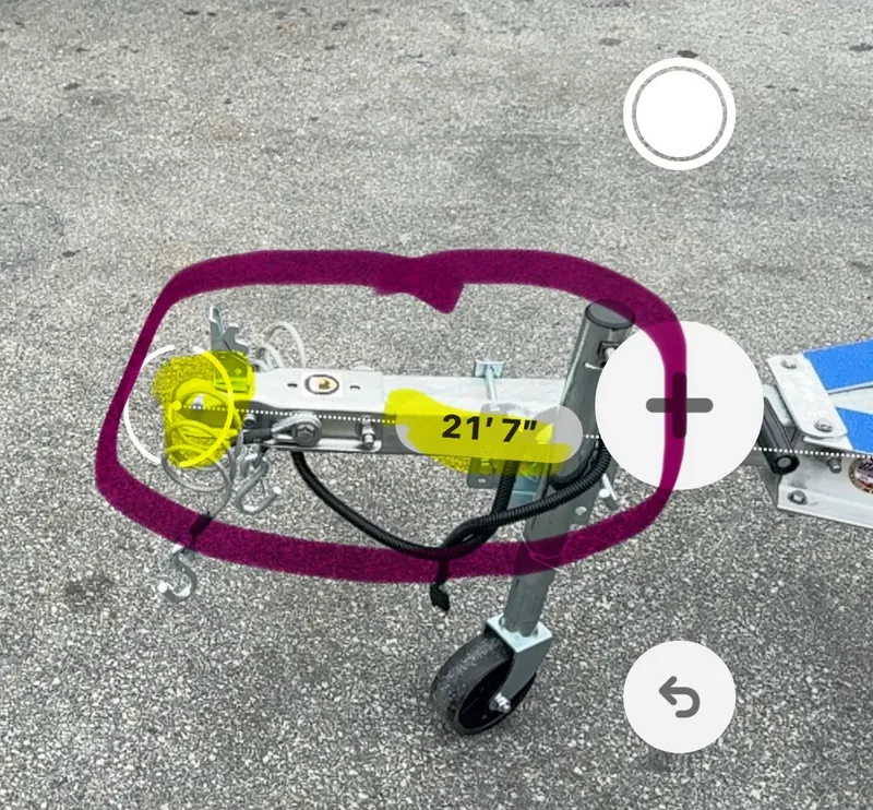 Slide: The Image of 2025 Single Axle Trailer with measuring tool, highlighted in purple and yellow. - 21