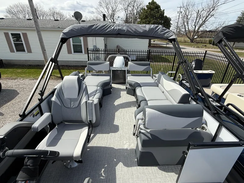 Slide: The Image of 2025 Tahoe Pontoon LTZ Quad Lounger Shift with spacious seating and modern design. - 18