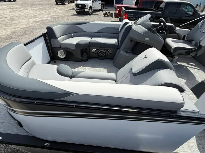 Slide: The Image of 2025 Tahoe Pontoon LTZ Quad Lounger Shift with luxurious seating and modern design. - 6
