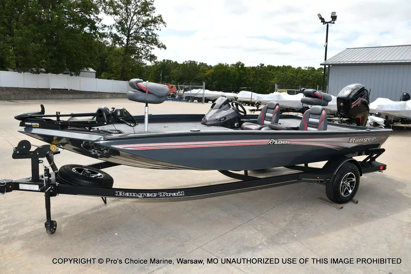 Slide: The Image of 2024 Ranger RT188P boat with 115HP Pro-XS engine on trailer. - 23