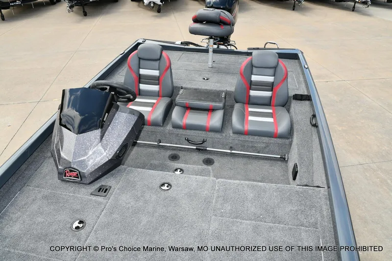 Slide: The Image of 2024 Ranger RT188P boat interior with dual seats and steering console. - 43