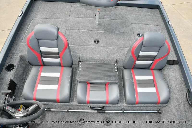 Slide: The Image of 2024 Ranger RT188P boat interior with dual seats and steering wheel. - 45
