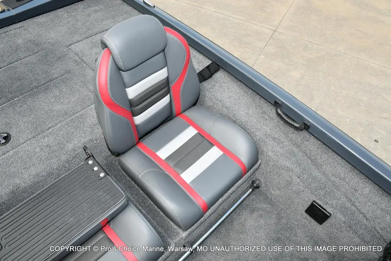Slide: The Image of 2024 Ranger RT188P boat interior with gray and red seating. - 47