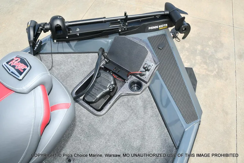 Slide: The Image of 2024 Ranger RT188P boat deck with Minn Kota trolling motor and control panel. - 5