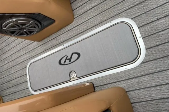 Slide: The Image of Harris Solstice 230 boat floor detail with speaker, 2022 model. - 23