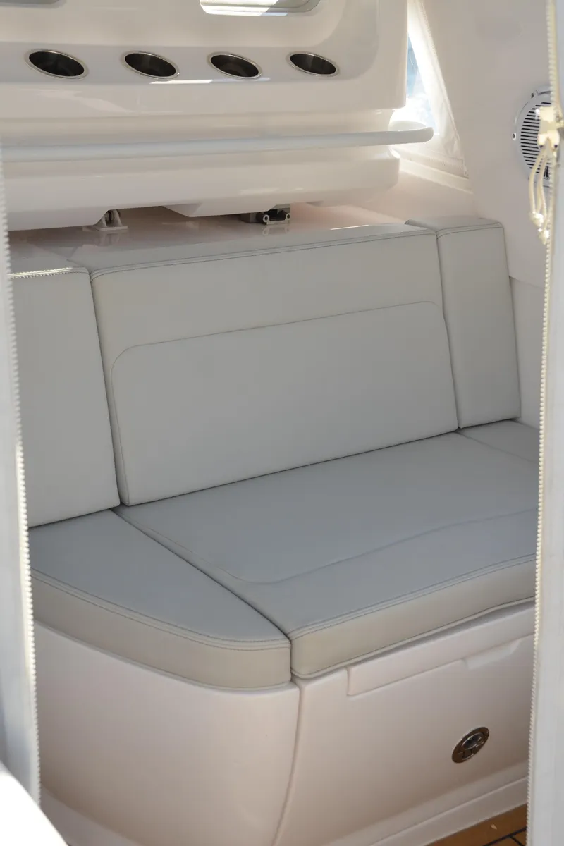 Slide: The Image of 2022 Intrepid 438 Evolution interior with sleek, modern seating design. - 11