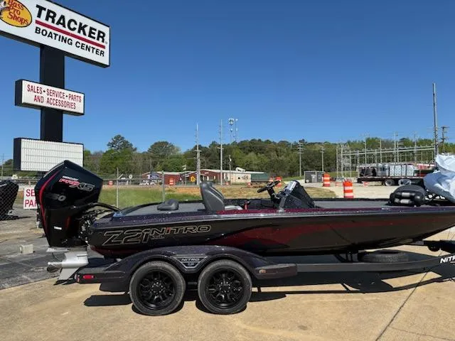 The Image of 2025 Nitro Z21 XL boat at Tracker Boating Center, parked on a trailer. - 0