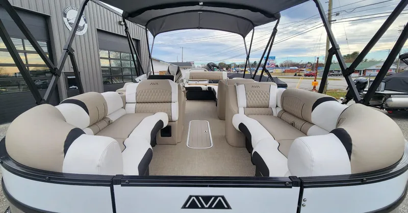 Slide: The Image of 2025 Avalon Platinum Catalina 2585 Cruise Rear Bench pontoon boat with spacious seating. - 3