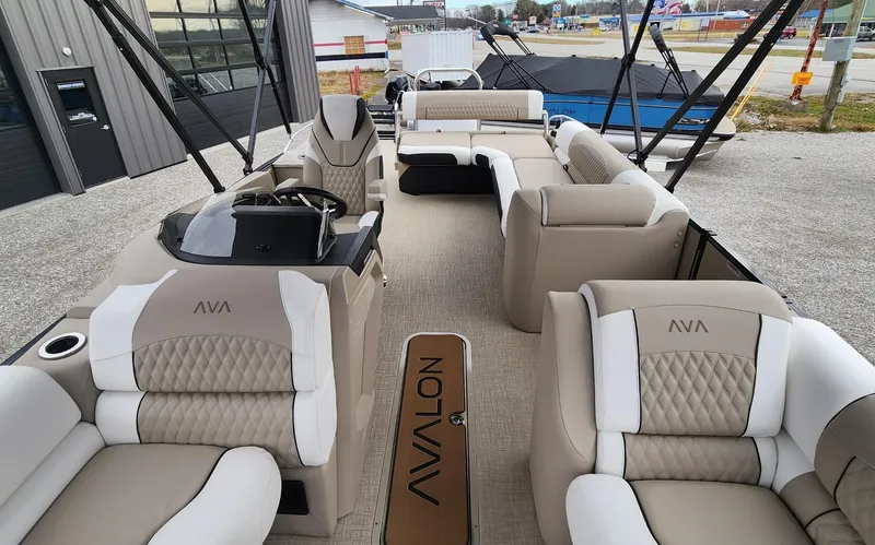Slide: The Image of 2025 Avalon Platinum Catalina 2585 Cruise Rear Bench with luxurious seating and modern design. - 6