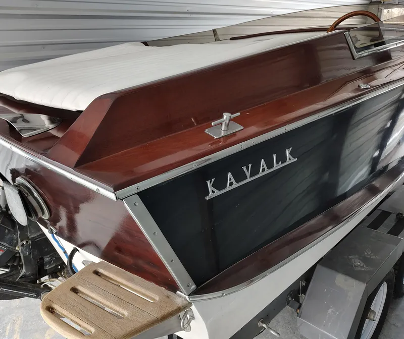 Slide: The Image of 1989 Kavalk Continental boat with wooden finish, stored indoors. - 20