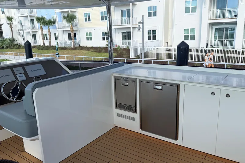 Slide: The Image of Outdoor kitchen on Granocean W72 yacht, featuring stainless steel appliances and modern design, 2025 model. - 15