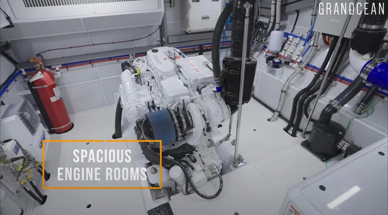 Slide: The Image of Spacious engine room of 2025 Granocean W 72 yacht, featuring advanced machinery and equipment. - 29