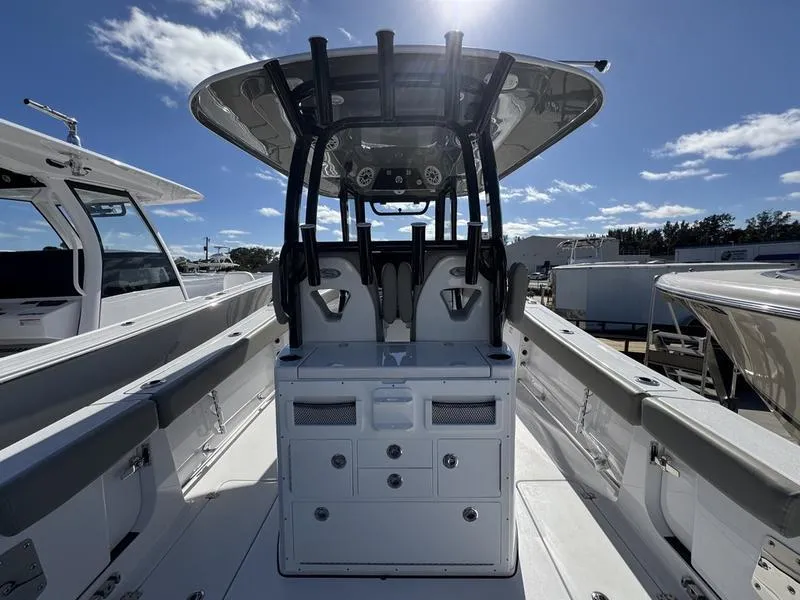 Slide: The Image of 2025 Sportsman Open 282 boat interior with modern helm and seating. - 35
