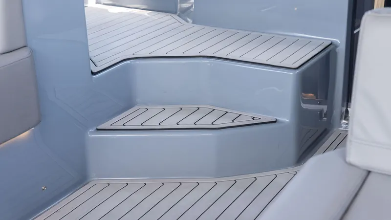 Slide: The Image of 2025 Hanover 387 Outboard boat interior steps with sleek, modern design. - 30