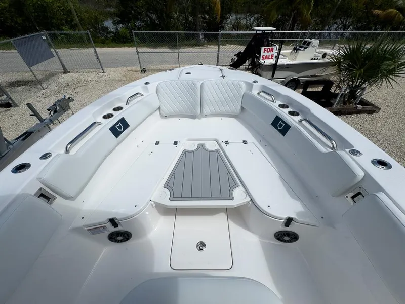 Slide: The Image of 2025 Sea Fox 248 Commander boat interior with white seating, for sale. - 18
