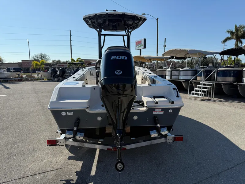 Slide: The Image of 2025 Sea Chaser 22 HFC boat with 200 HP engine on trailer. - 8