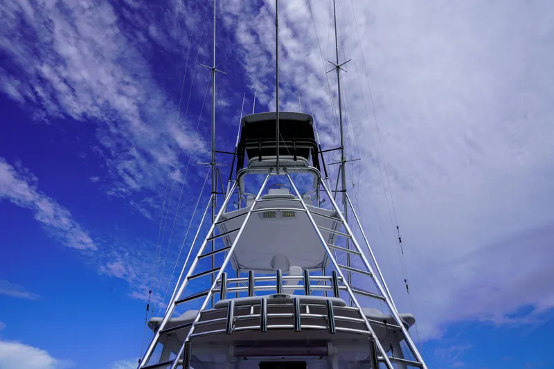 Slide: The Image of Custom Carolina 45 F&S 2008 boat with tower against a vibrant blue sky. - 23