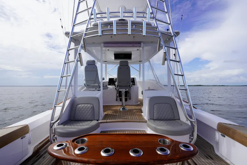 Slide: The Image of Custom Carolina 45 F&S 2008 boat interior with seating and ocean view. - 30