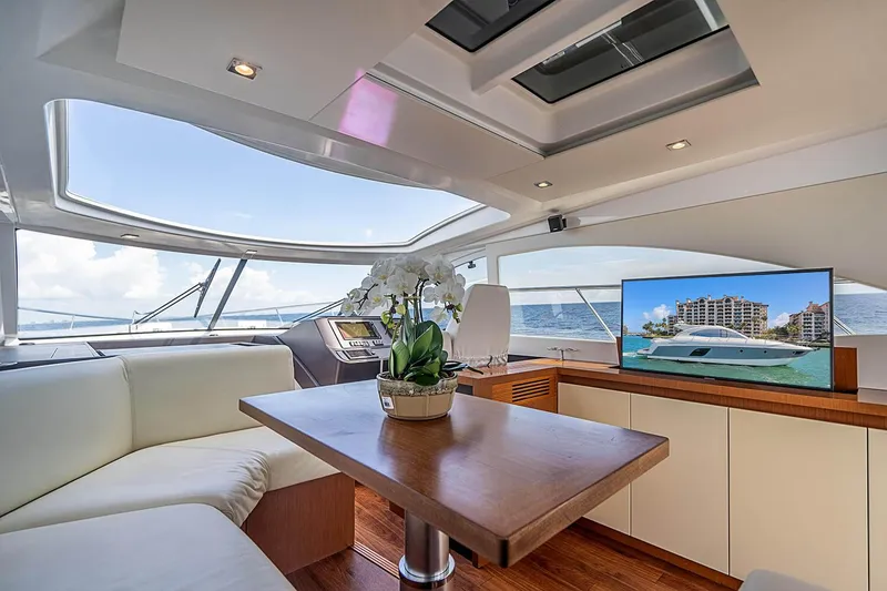 Slide: The Image of Luxurious interior of 2017 Beneteau Gran Turismo yacht with modern seating and panoramic views. - 22