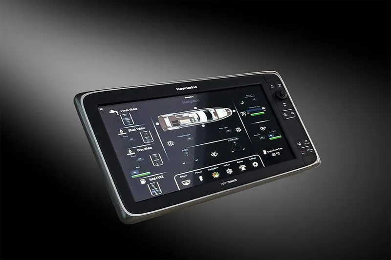 Slide: The Image of Touchscreen control panel for 2017 Beneteau Gran Turismo yacht, displaying navigation and system settings. - 37