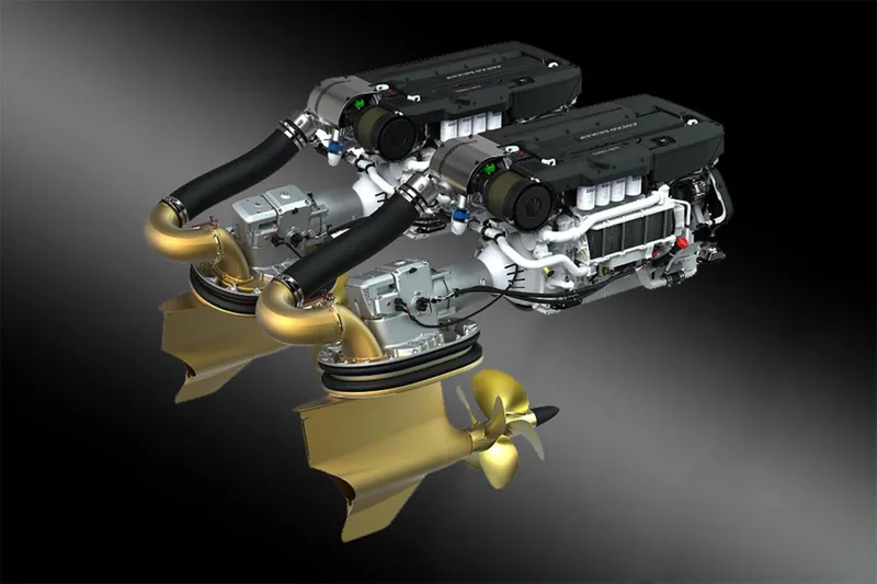Slide: The Image of Twin engines of a 2017 Beneteau GRAN TURISMO yacht, featuring advanced propulsion systems. - 38