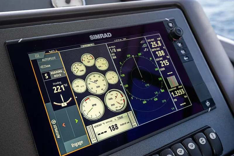 Slide: The Image of Simrad navigation display on 2017 Beneteau Gran Turismo yacht dashboard. - 42