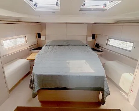 Slide: The Image of Luxurious cabin interior of 2022 Beneteau Oceanis 51.1 yacht with skylights and modern design. - 20
