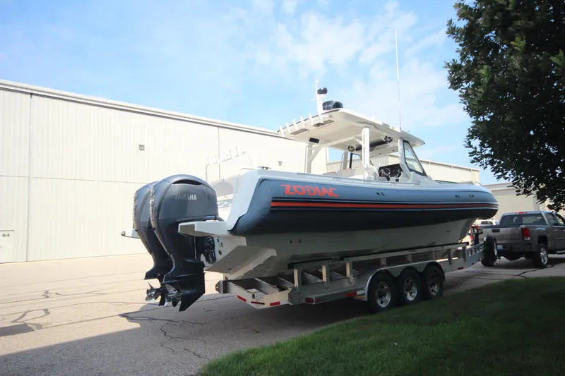 Slide: The Image of 2026 Zodiac X10CC boat with twin Yamaha F350XSA2 engines and joystick control. - 5