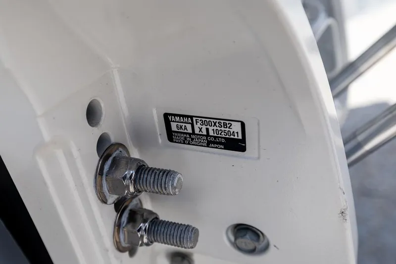 Slide: The Image of Close-up of Yamaha F300XSB2 engine label on 2025 Sea Fox 282 Hybrid LT boat. - 32