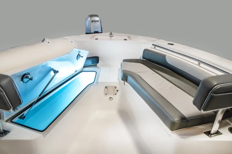Slide: The Image of 2025 Sea Born LX24 Center Console boat interior with seating and storage. - 3