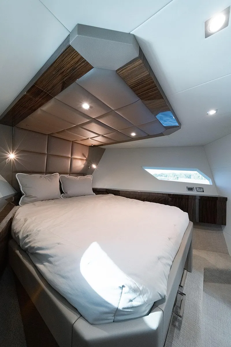 Slide: The Image of Luxurious bedroom interior of 2013 Lazzara LSX yacht with modern design and ambient lighting. - 33