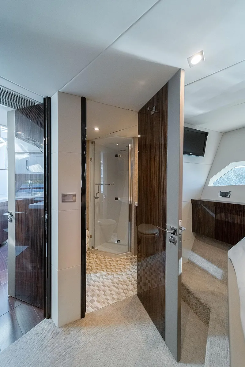 Slide: The Image of Luxurious interior of 2013 Lazzara LSX yacht featuring modern bathroom and elegant design. - 35