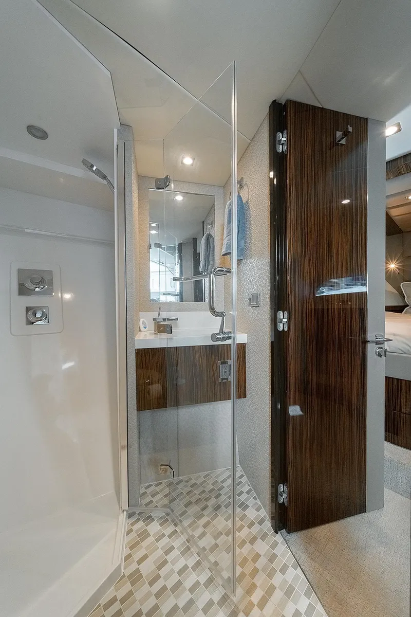 Slide: The Image of Luxurious bathroom interior of 2013 Lazzara LSX yacht with modern fixtures and elegant design. - 38